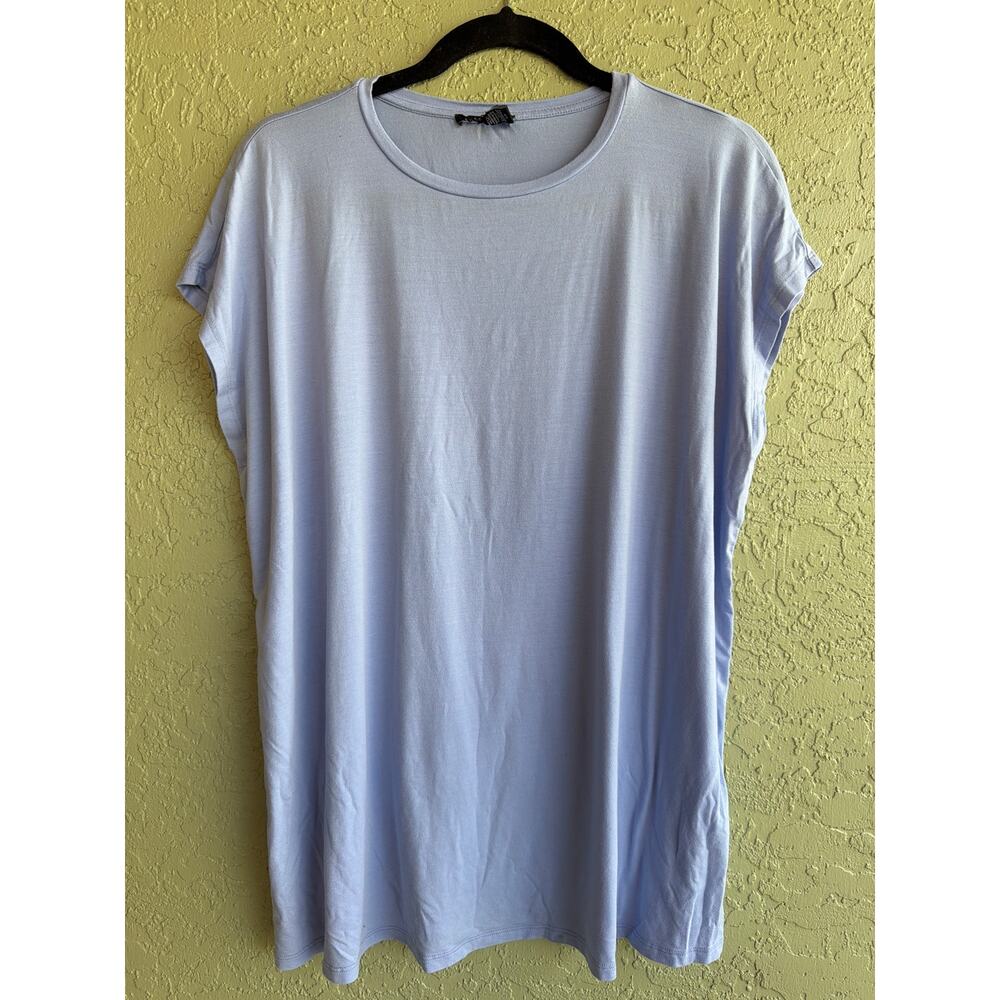 Eileen Fisher Tunic Womens S Light Blue Crewneck Cap Sleeve Minimalist Casual